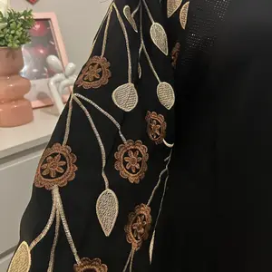 Butterfly Satin Abaya with Floral Design and Gold Accents