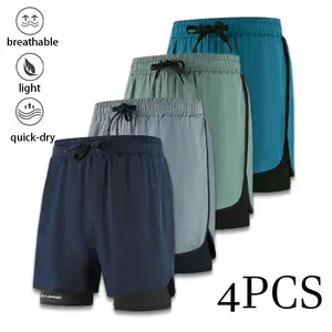Pack of 4 men’s summer shorts: solid-color ,   , comfortable summer , suitable for sports. Quick-Dry Elastic Athletic Shorts Set Slim Fit Compression Training work short everyday bottom loose shop deal,summervibes Relaxed Fit Lightweight