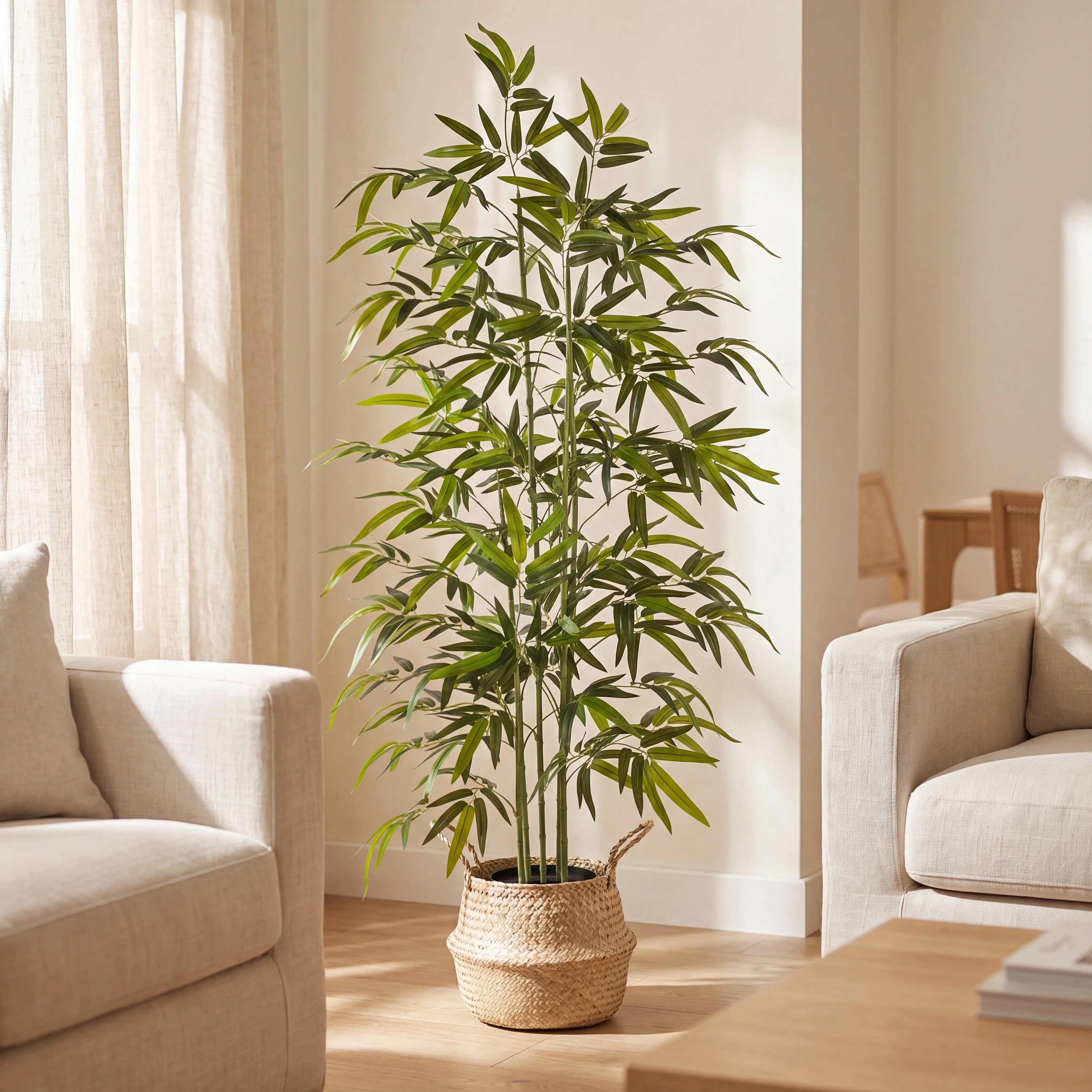 6FT Artificial Bamboo Tree - Tall Faux Bamboo Plant with 5 Natural-Look Trunks, Dense Realistic Leaves, Pot-Compatible Fake Indoor Tree for Home Nursery Room Decor, Office Decor