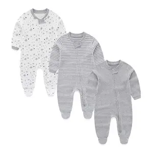 Kiddiezoom 3Pcs Autumn Winter Unisex Newborn Solid Zipper Baby Boy Girl Rompers 100% Cotton Baby Clothing