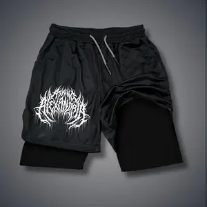 Unisex Asking Alexandria Band Sports Shorts – Double-Layer Athletic Shorts with Elastic Waistband, Comfortable Summer Streetwear - For Loose Fit, Choose One Size Up