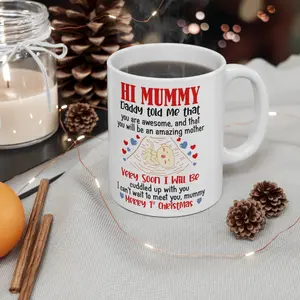 Tee Family Gifts -Hi Mummy Merry 1st Christmas -White Mug 11oz -Christmas Gift For Mom Ceramic Classic