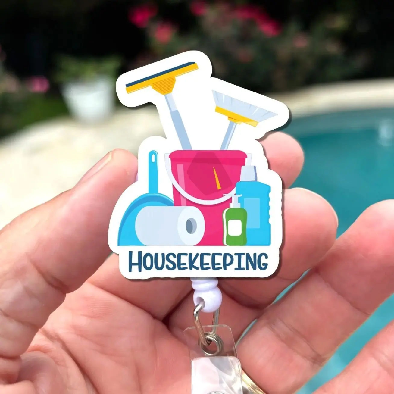 Housekeeper Badge Reel, Cleaning Service ID Holder, Janitor Gift, Cleaning Crew