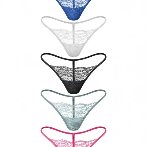 Women's Soft Seamless Cotton G-String Thongs - 5-Pack Low Waist, Stretchy Thin Fabric Tagless Hipster Panties, Gym-Friendly Lace Underwear for Women with 100% Cotton Liner, All Occasions