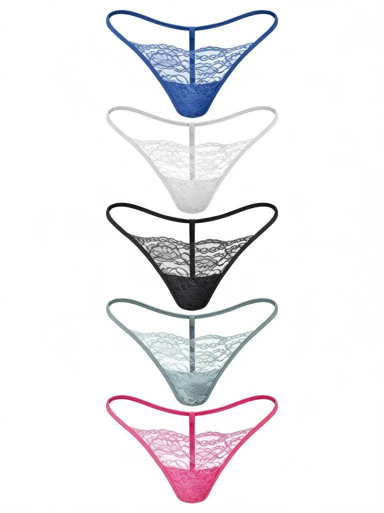 Lace G-String Thongs for Womens Low Rise Thong Sexy Panties Underwear 5 Pack Fabric Thin