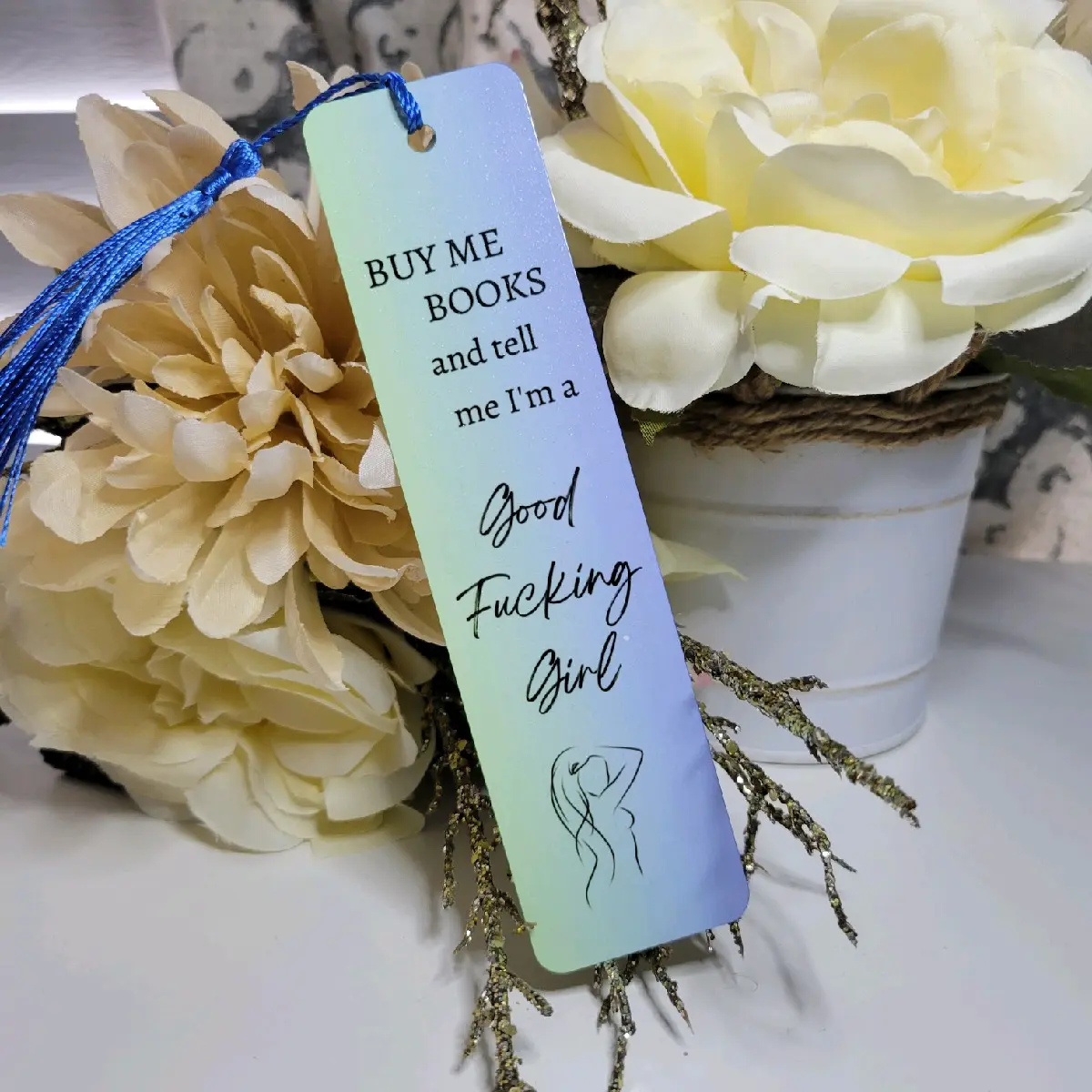 Metal Bookmark Buy Me Books And Tell Me I'm a Good Girl - Perfect Gift for Bookworms, Sublimated Aluminum, Includes Tassel