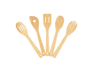 Essential 5-Pack Bamboo Cooking Utensils – Lightweight, Non-Scratch Spoons for Any Kitchen