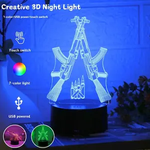 Creative Gun Shape 3D Night Light, Touch Control, 7 Color Changing Ambiance Lamp, USB Powered, Acrylic Home Art Desktop Decor, Touch Switch