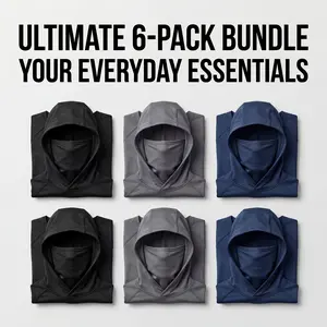 Men's 6-Pack Performance Hoodie Shirt with Built-in Face Mask - Moisture-Wicking Breathable Long Sleeve Sun Protection Athletic Gear for Gym, Running, Fishing & Outdoor Sports