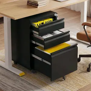 3 Drawer File Cabinet with Lock, Mobile Metal Filing Cabinet for Home Office, Rolling Under Desk File Cabinet with Wheels, Letter/Legal/A4 Hanging File Storage, Fully Assembled