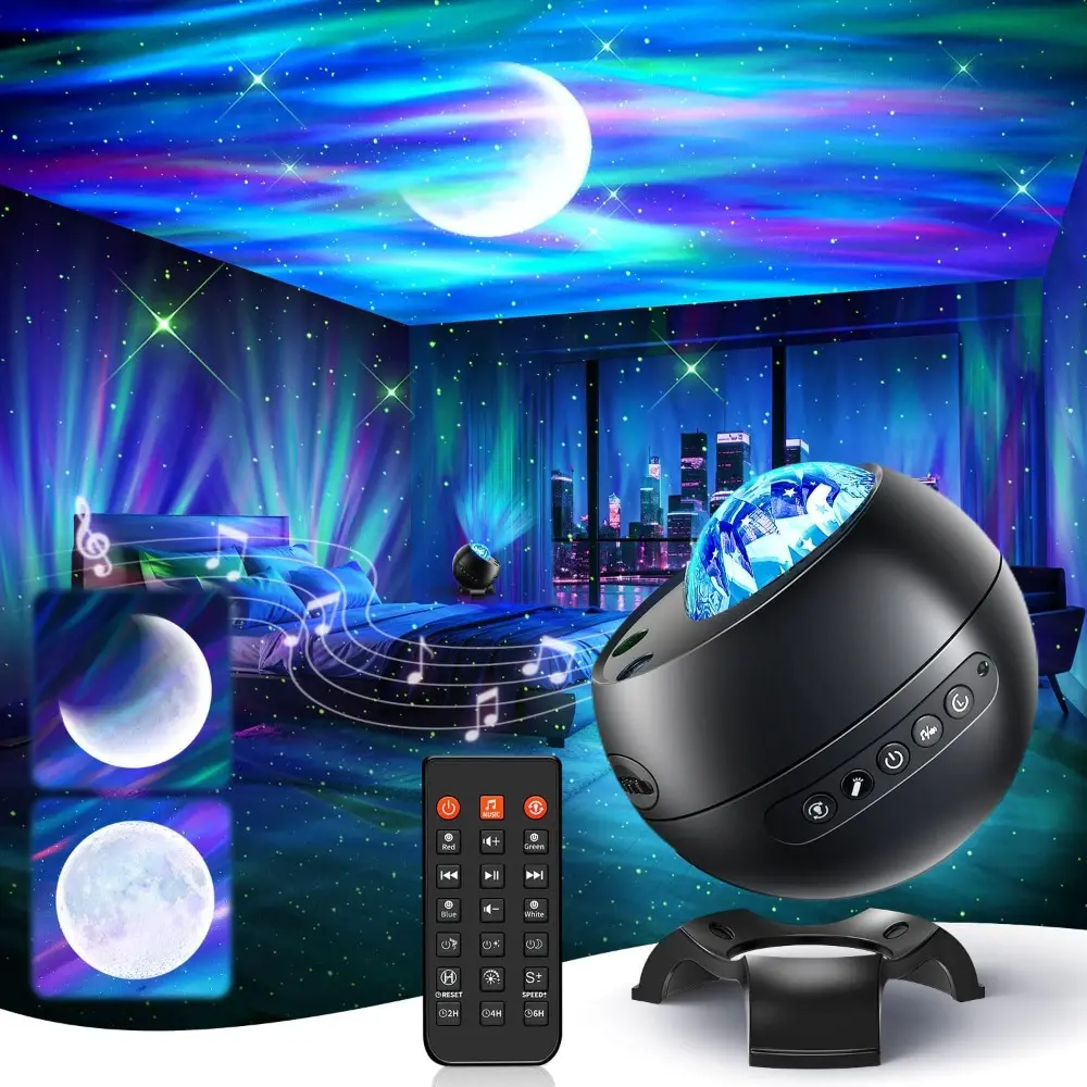 Aurora Projector with Star & Moon Effects, 21 Colors Northern Lights, 15 White Noise & Bluetooth Audio, Remote-Controlled Ambient Lighting, Bedroom Relaxation Decor, Halloween & Christmas Gifts for Kids, Anniversary