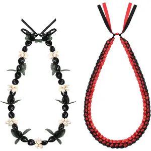 2 Pcs Graduation Leis 2026 Graduation Ribbon Lei Hawaiian Kukui Nut Lei Braided Necklace Beads Necklaces 2026 Grad Gifts Party Accessories for Women and Men
