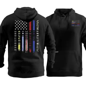 American Flag First Responder Hoodie, Support Corrections Dispatch EMS Nurse Firefighter Police Military, Patriotic Pullover Sweatshirt, Gift for Heroes & Veterans