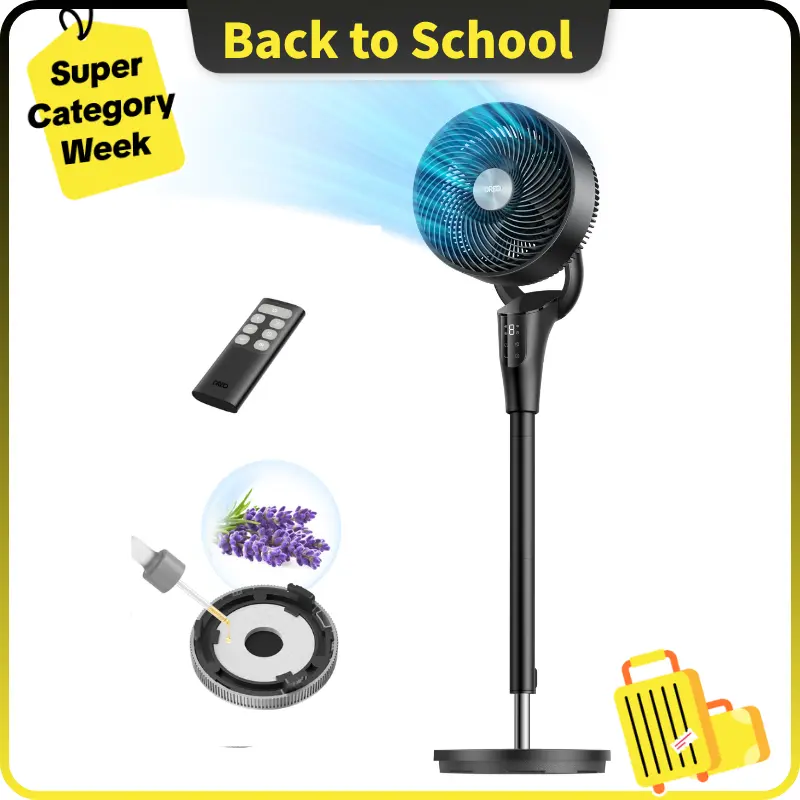 DREO 2026 Upgraded DC Motor Cooling Fan, 90ft Room Airflow, 20dB Quiet, 90° Oscillating Standing Fan for Whole Room, 8+ Speed Control, 3 Modes, 38-42in Adjustable Height, 105° Manual Vertical Tilt, 8H Timer, Remote Control, Mute Beep on Touch