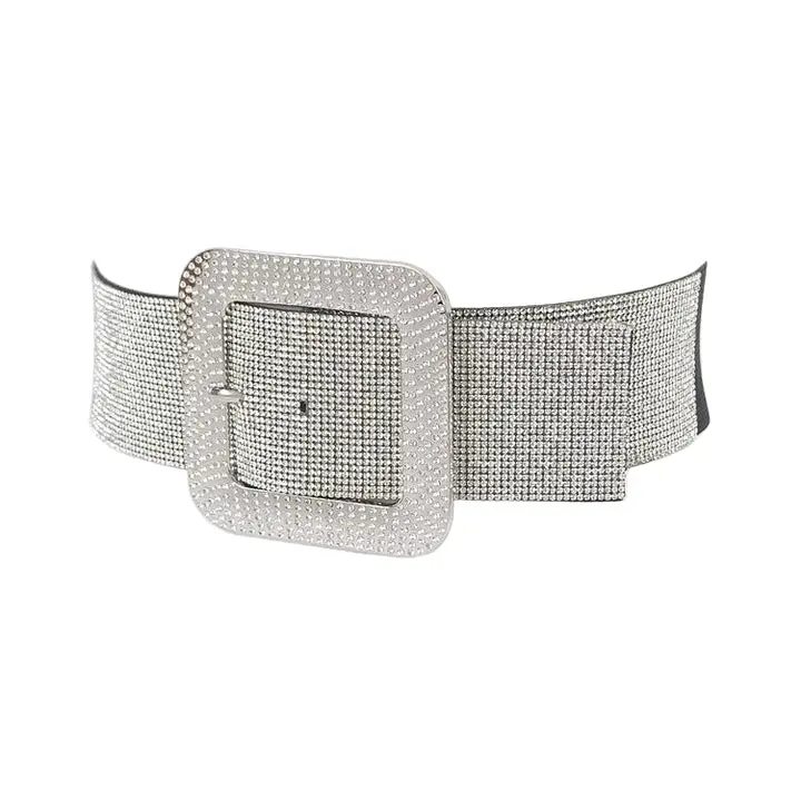 Plus Size Rhinestone Square Buckle Elastic Waist Belt (Fits XL-6X)