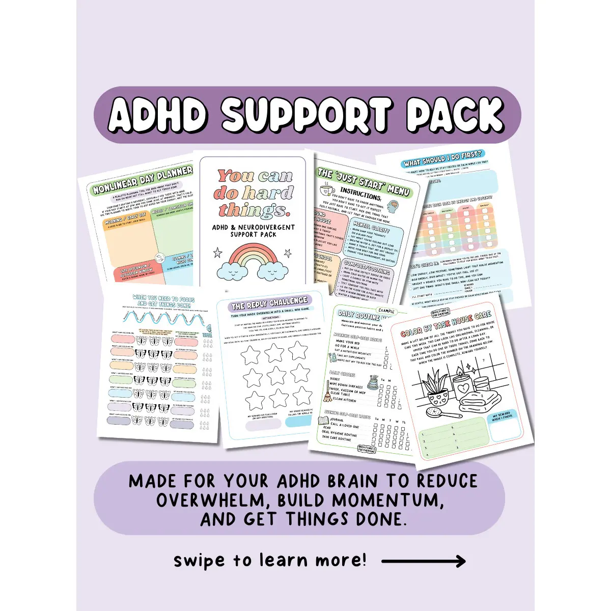 ADHD Support Pack tools for dealing with procrastination, a lack of ...
