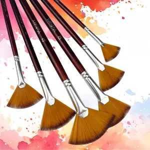 6pcs Professional Fan Paint Brush Set - Long Wood Handle High-Quality Nylon Hair for Watercolor, Acrylic, Oil & More Acrylic Paint Brushes