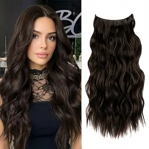 Plodon HAIR Invisible Wire Waves Hairextensions Black with Transparent Waves Hairpieces for Women, Long Curly Wavy 4 Secure Clips halo, Heat Resistant Synthetic Wiglets