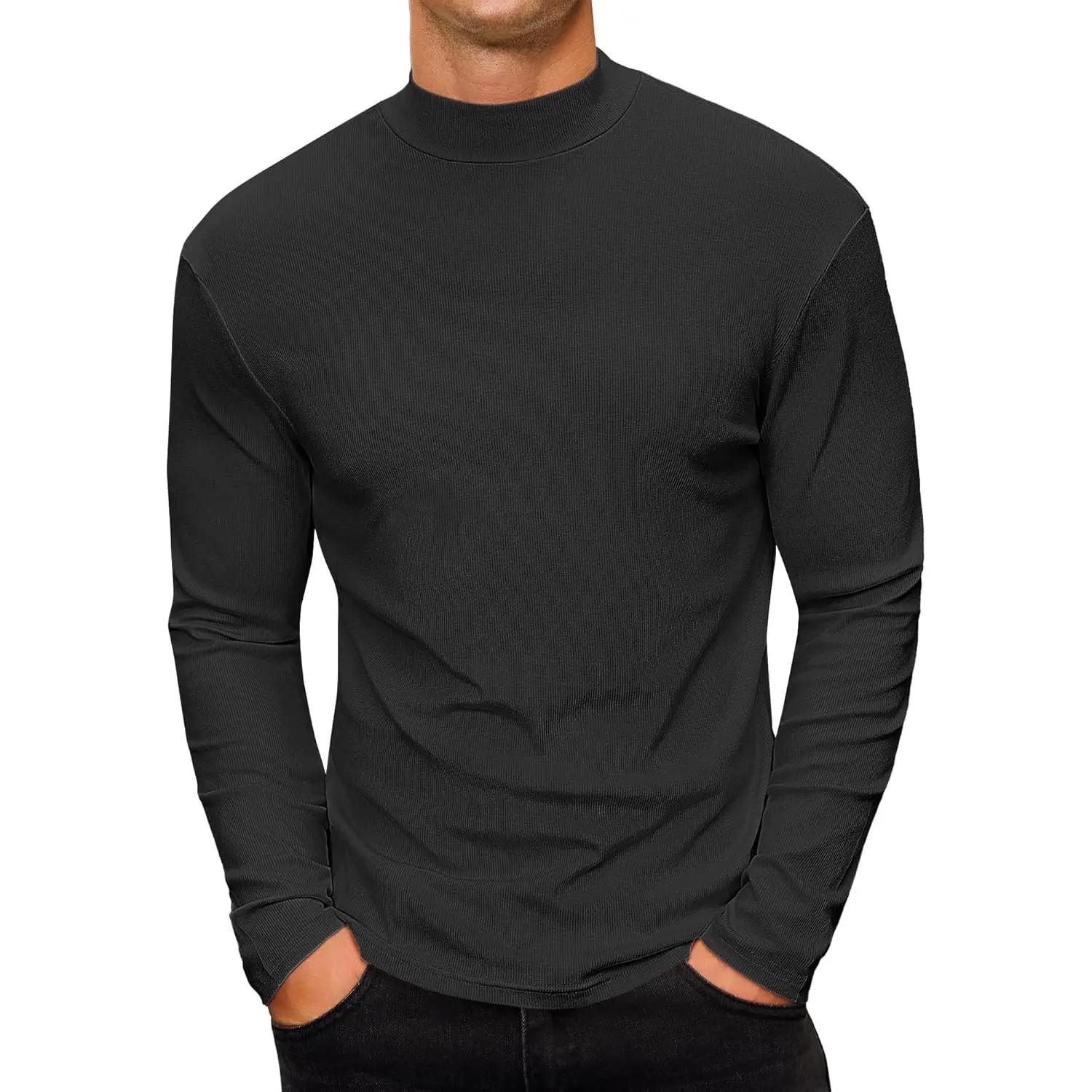 Mens Casual Mock Turtleneck Long Sleeve Basic Lightweight Slim Fit Pullover Tops Ribbed Thermal Undershirts