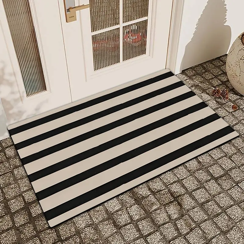 1 Pc Striped Printed Door Mat With Linen Surface, Diatomaceous Earth, Anti Slip And Absorbent, Non Slip Doormat, Indoor And Outdoor Printed Door Mat, Kitchen, Dining Room, Bathroom, Bedroom Decoration, Holiday Home Decoration