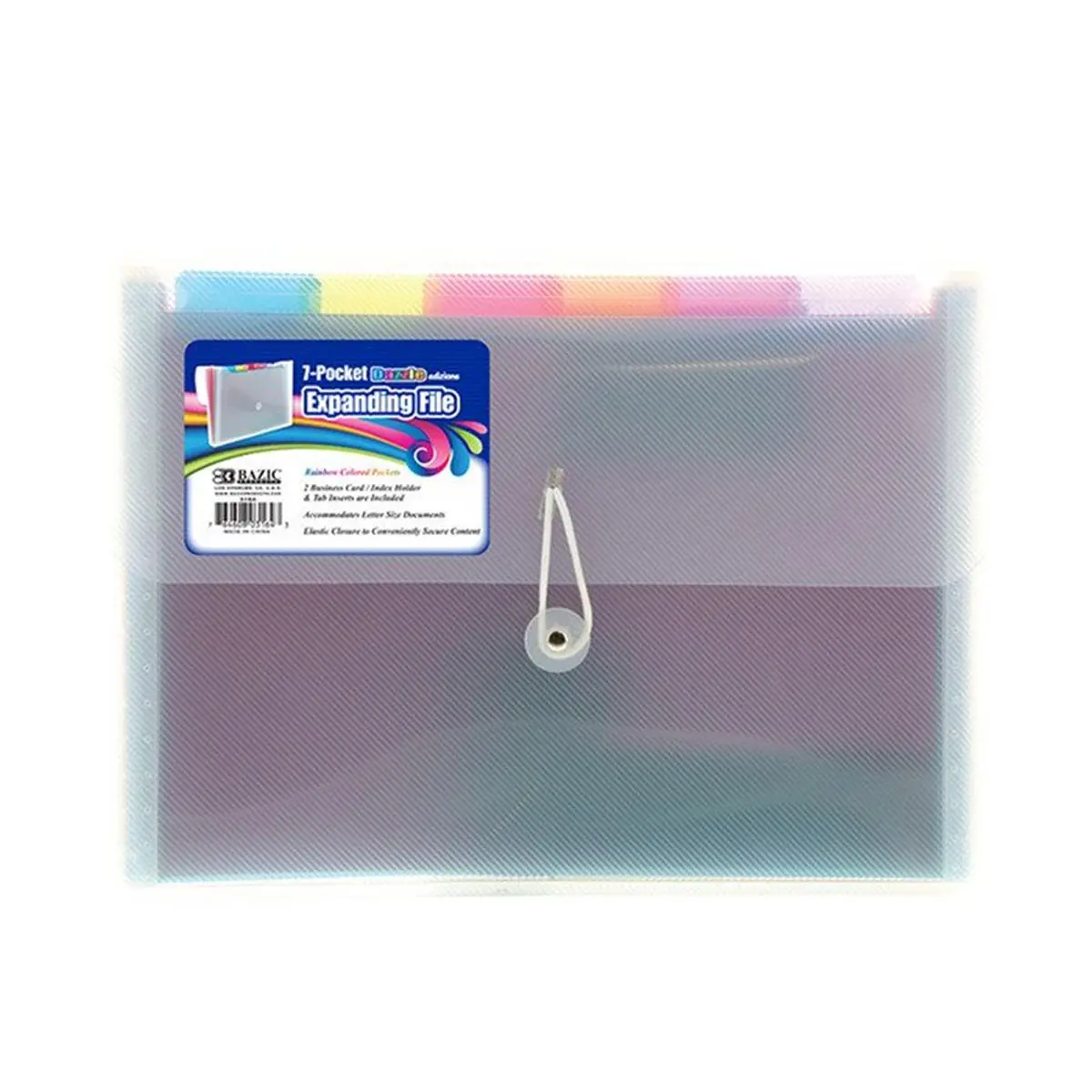 Bazic Rainbow Series 7-Pocket Letter Size Poly Expanding File with Elastic Closure, Office Stationery for School/Office Use, Pack of 12
