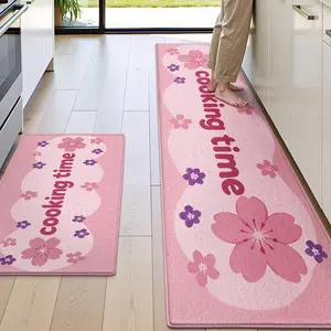 Letter Kitchen Mat Set, Channel Mat Door Mat, Style Girly Plaid Simple Design, Geometric Fun Pattern, Thick Fleece Lined, Kitchen Area Rug, Kitchen Floor Mat