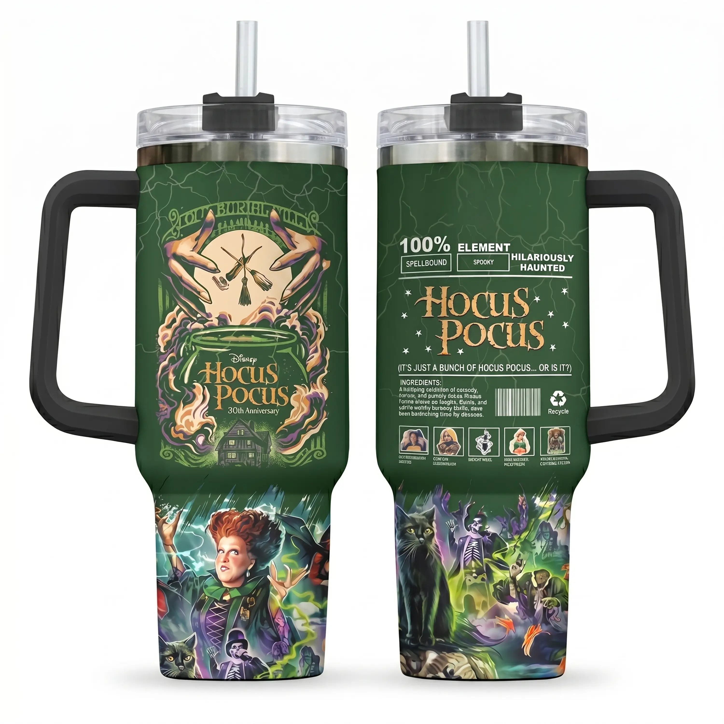 Hocus Pocus 30th Anniversary Tumbler 20oz/40oz with Handle - Sanderson Sisters Nutrition Facts Mug - Halloween Spooky Season Cup