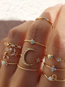 10 Pcs Summer New Arrival Ring Set, Dainty Stacking Rings, Stackable Rings, Unique Heart Butterfly Star Moon Combination Rings, 10-Piece Jewelry Collection for Women