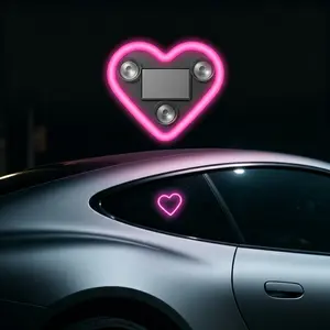 Multi-Mode Heart-Shaped Solar Car Atmosphere Light, Suction Cup Mount LED Neon Lamp with Breathing/Flash Modes, Cute Car Decor for Girls & Teens, Waterproof Rear Window Glow Light, Trendy Car Modification Accessory -YY0