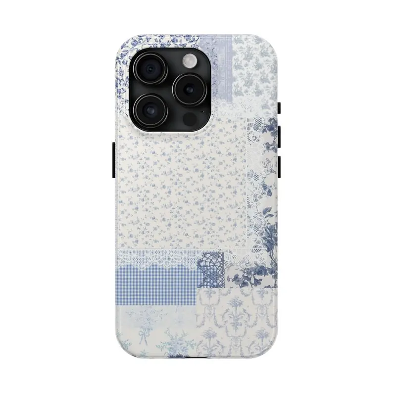 Glittercutie Blue Floral Lacey Quilt Coquette Flowers Girls Cute Phone Cases Phone Cover Hard Case Tough 2-piece Magnetic Phone Case