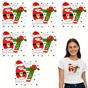 Set of 6 Christmas Theme Iron-On Patches, Includes Santa Hat and Number 67, Easy Application for Clothing Bags Hats, Ready for Heat Press