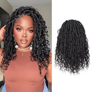 Boho Butterfly Locs With Human Hair Curls - 10-16" 8 Packs(80 Strands) Natural Black Hand Twisted Pre-Looped Crochet Locs, Short Boho Faux Locs Crochet Braids Human Braiding Hair