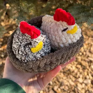 Crocheted Chick Duo Plus Rustic Nest - Adorable Handmade Baby Chick Set with Cozy Nest for Easter Baskets & Spring Décor