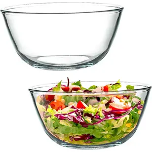 2 Pack 8.2 in Deep Mixing Bowls Glass Salad Bowl Round Glass Serving Bowls for Cooking Baking Prepping Dishwasher & Microwave & Oven Safe, 71oz Breads Proofing Bowl