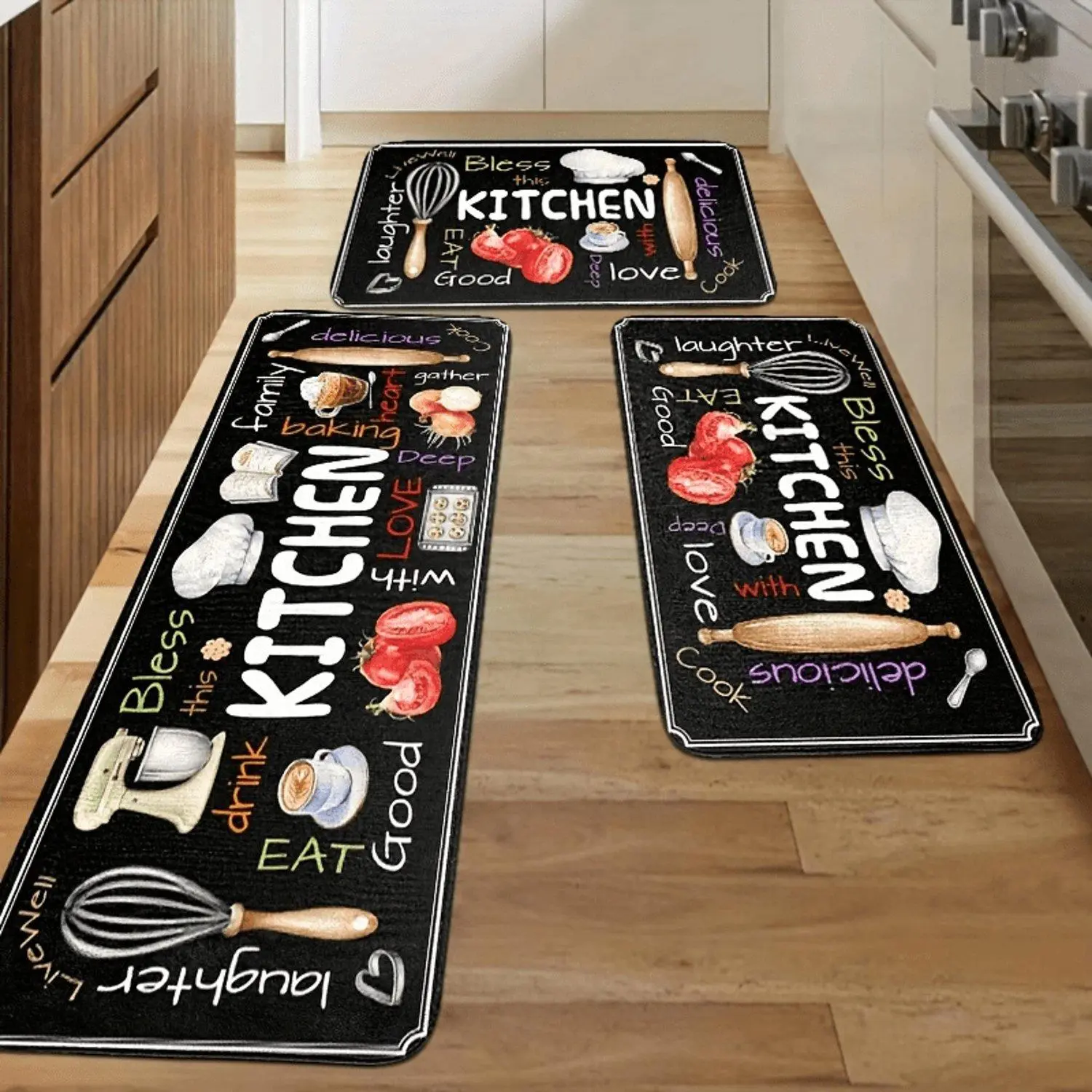 Bless This Kitchen printed flannel kitchen anti-fatigue floor mat, non-slip standing rug for cooking area