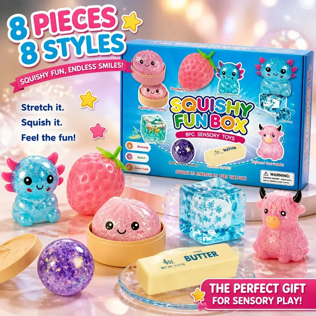8-Piece Set Squishy , Malt Sugar Stress Relief Fidget Toys, Sensory Bundle, Creative Slow-Return Squishy, Party Gift, 8 Different Styles