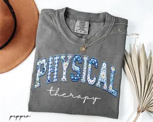 Comfort Colors Physical Therapy Shirt, Floral Faux Patchwork PT Tee, Gift For Physical Therapist Graduation, Physical Therapist Assistant