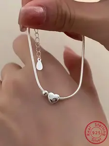 S925 Sterling Silver Heart Shaped Bracelet, Fashionable Jewelry for Women & Girls, Trendy All-match & Exquisite Jewelry for Birthday Gift