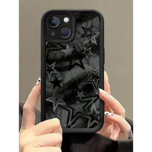 ROMWE Grunge Punk 1pc Star Pattern Black Phone Case, Suitable For IPhone17/16 /15 /14  /13  /12 Pro Max Smartphone Protectio
