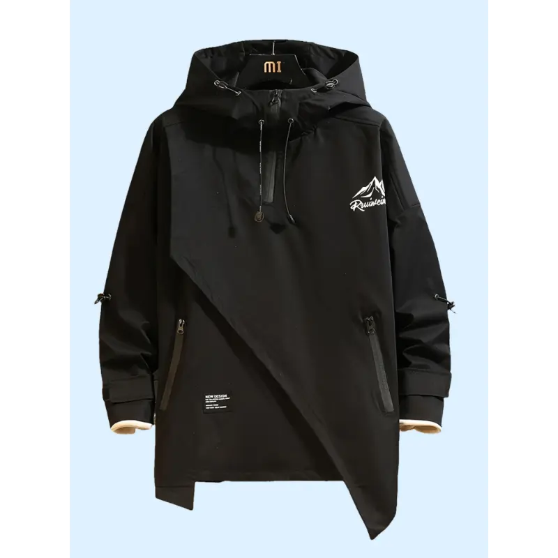 Hooded Jacket OverSize Jackets For Men Patchwork Zipper Coats Casual Menswear