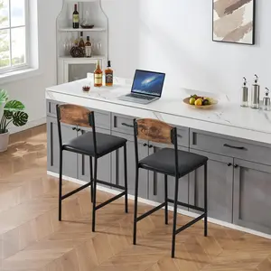 2-Piece Space-Saving Bar Table Set, Counter Height Dining Table with Footrest, Storage Shelf & Wine Rack, 2 Upholstered Chairs, Easy Assembly for Kitchen Small Dining Room