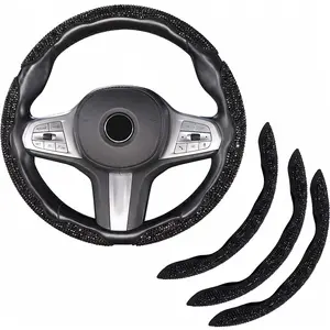 Diamond-Embedded Car Steering Wheel Covers, 3-Piece Segmental Protection Set, Fits 99% of Vehicles, Unisex, Base with Drills