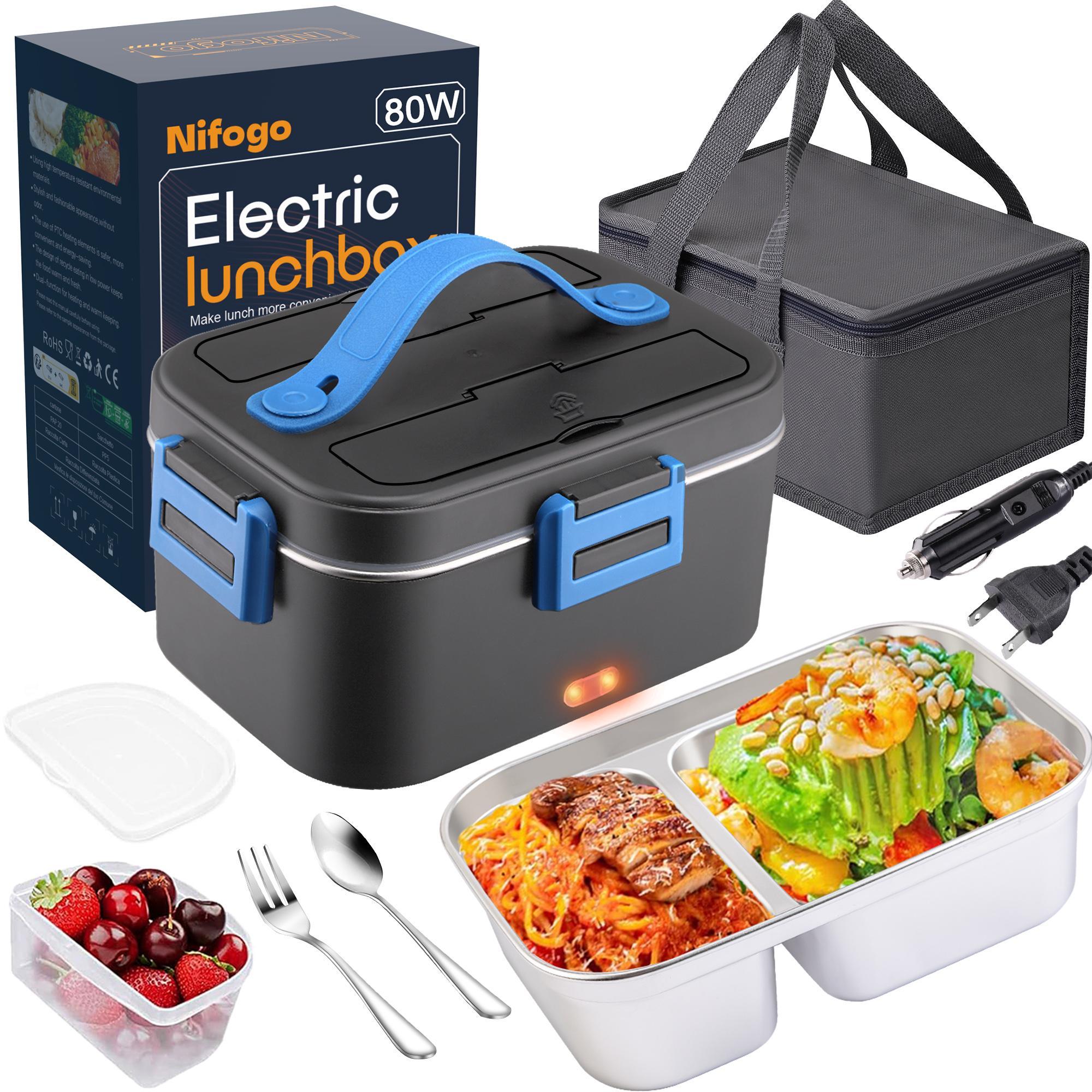 Electric Lunch Box -12V/24V/110V, 80W, 1.8L Capacity Portable Food Heater with Tableware and Lunch Bag for Car, Home, Office & Travel Use