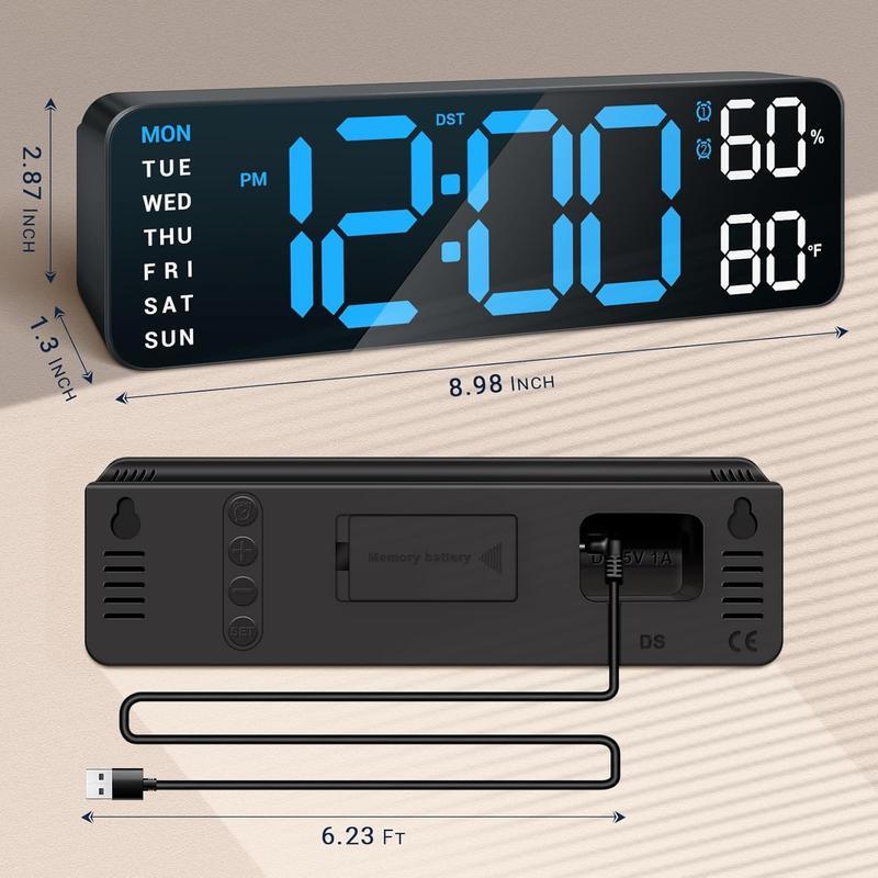 【TikTok Hot Seller】Decorative LED Digital Wall Clock - Bedroom Alarm with Temperature, Countdown Timer, Auto Dimming & Snooze - 12/24H Display,for Home, Office & Dorm,USB & Battery Charging,Large Screen Wall Clock,Multifunctional Alarm Clock Gift