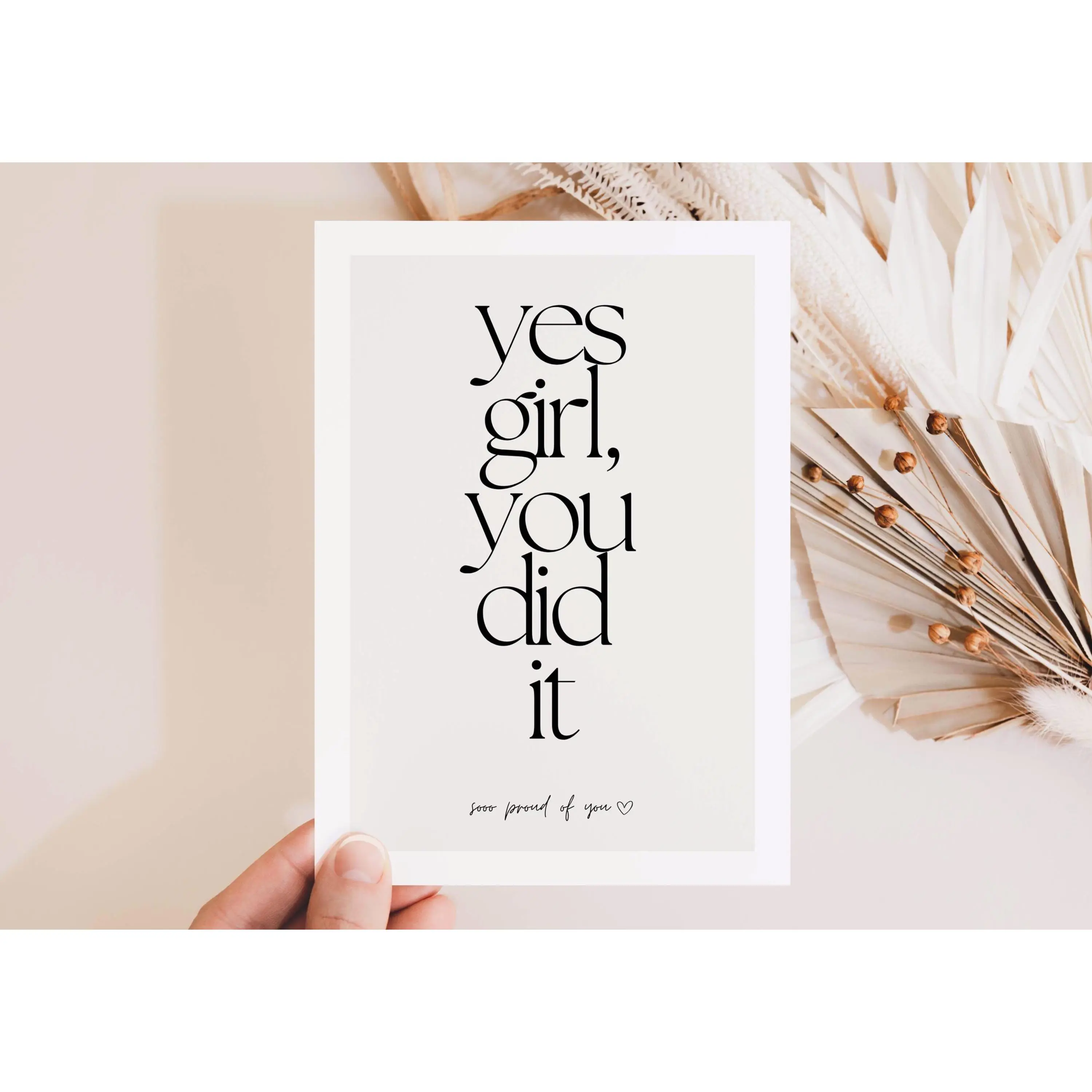 Postcard yes Girl you did it, gift card graduation, training, high school diploma, bachelor, studies, master, exam, congratulations card greeting card