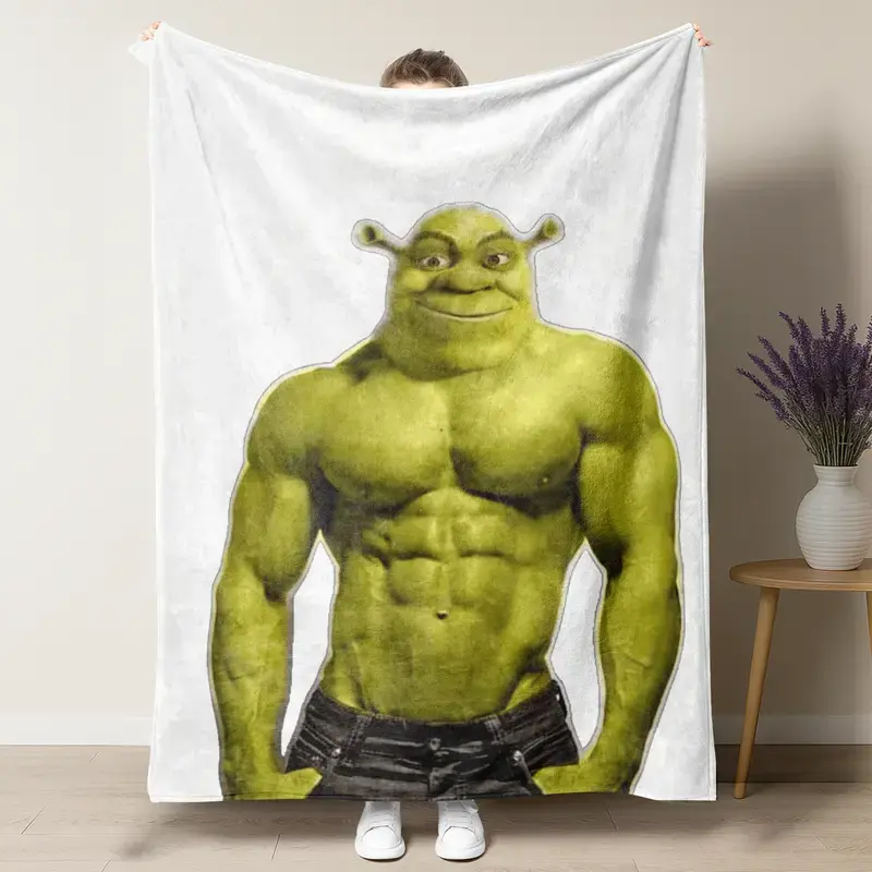 Muscular Shrek Funny Meme Blanket Buff Ogre Internet Viral Meme Design Soft Plush Fleece Throw Perfect for Couch/Bed Decor & Unique Gift for Shrek Fans Meme Lovers & Comedy Enthusiasts Air Conditioning Summer Room Office Dorm Travel Cozy