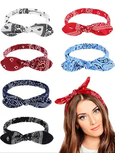 Bohemian Vintage Cashew Print Fabric Elastic Hair Tie, Fashion Versatile Bowknot Hair Band, 1/6pcs Adjustable Headband Set