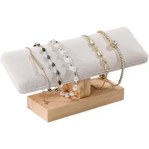 Bracelet Display Wooden Watches Display Tower Base Watch Neck Bracelet Organizer Rack Bangle Scrunchie Headband Showcase Tower Beige Suede