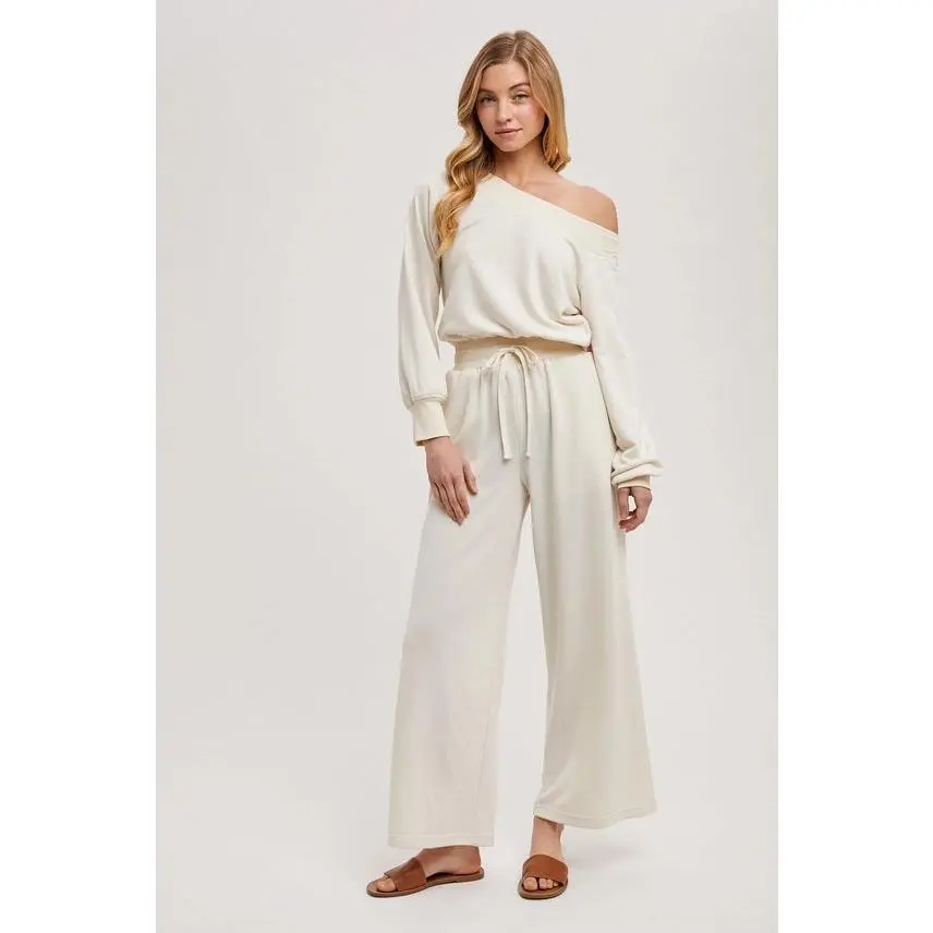 Ivory Off Shoulder Knit Jumpsuit