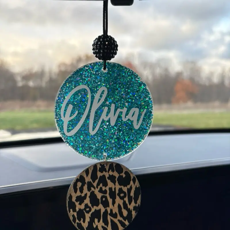 Glitter Leopard Car Charm | Custom Rearview Mirror Charm | Personalized Car Accessories
